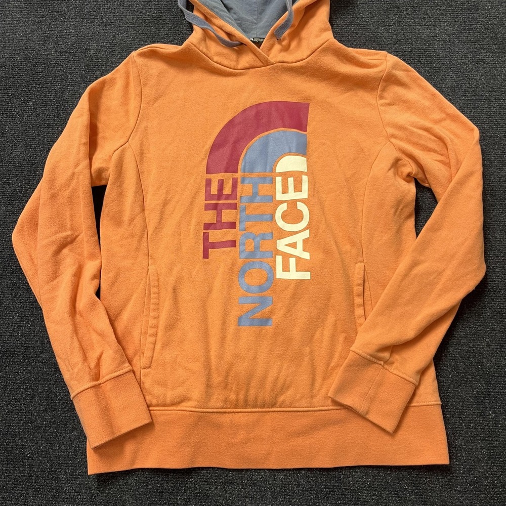 The North Face Hoodie Womens Medium Orange Graphic Logo Pullover Fleece